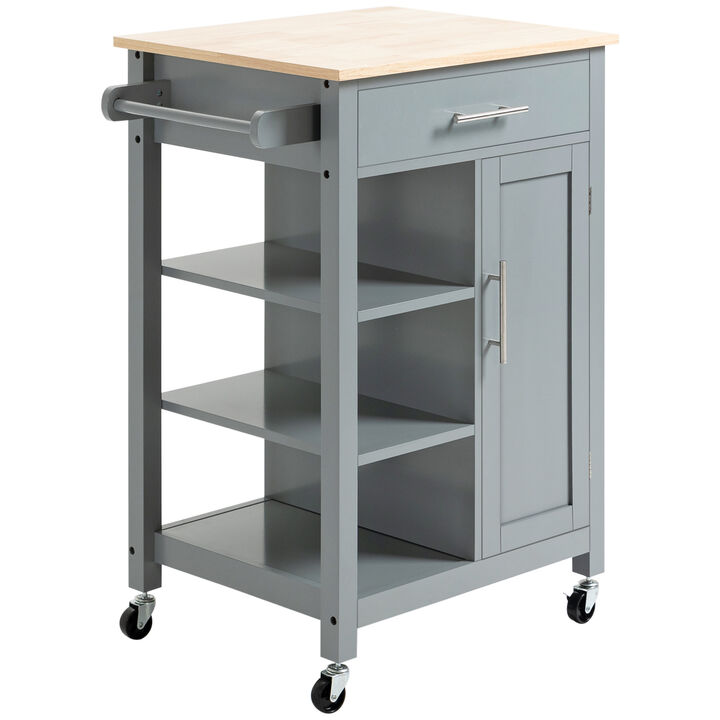 Portable Kitchen Island Storage Cabinet w/ Adjustable Shelf & Towel Rack, Grey