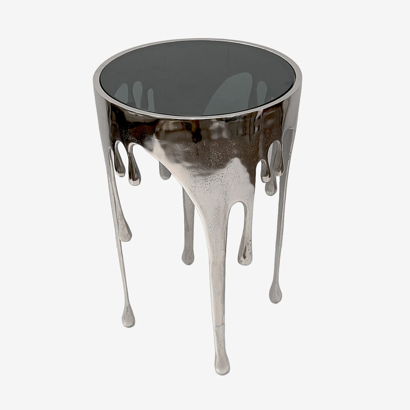 Capri Side End Table | 24.75 Inch Round Glass Top | Melting Drip Design | Silver image number 2