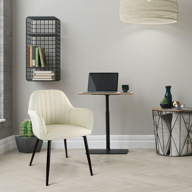 Elama 2 Piece Fabric Accent Chair in Beige with Black Metal Legs