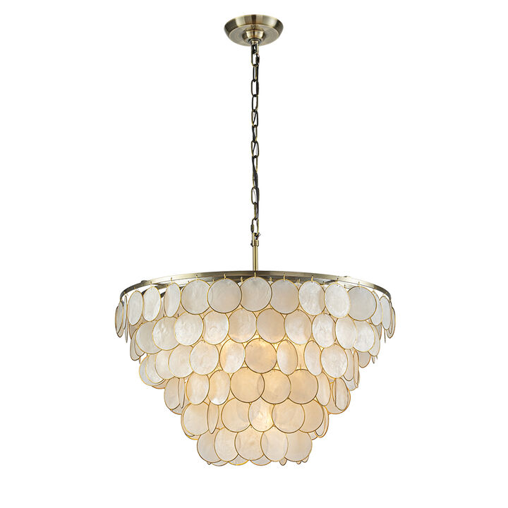 Modern Coastal Aged Bronze Natural Capiz Shell Tiered Chandelier Vintage Glam Pendant Light For Dining Room