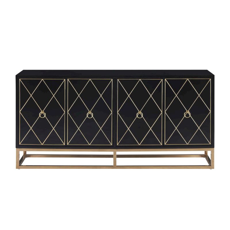 Best Master Furniture Senior 64" Lacquer Wood 4-Compartment Sideboard, Gold Accents - Black image number 0