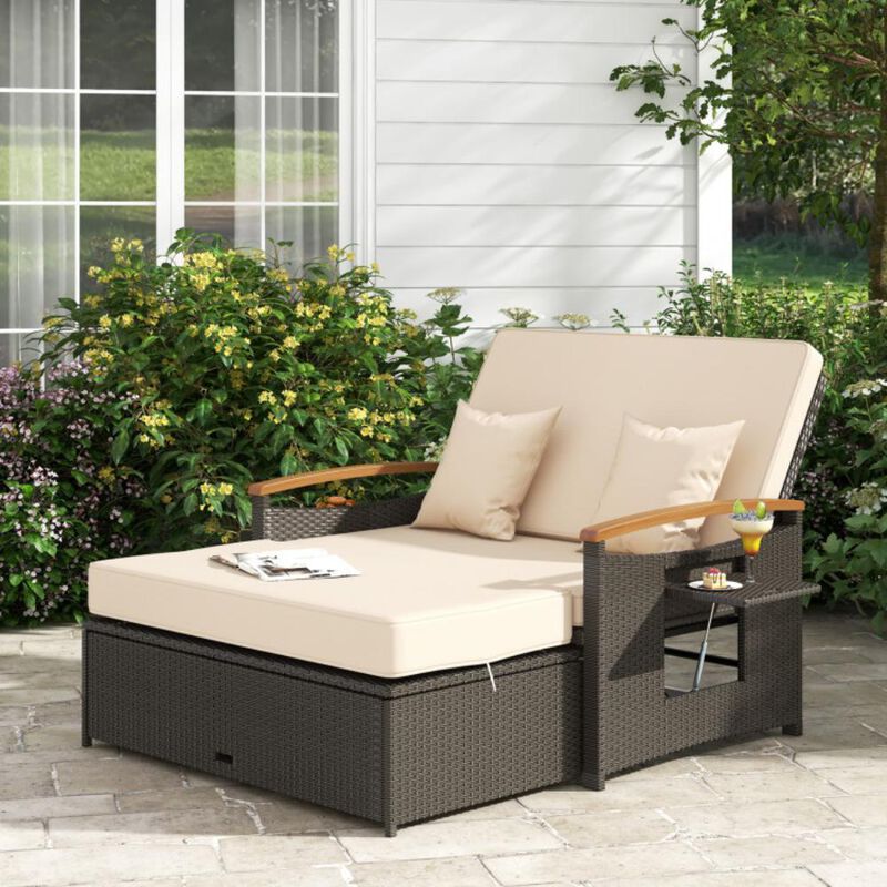 Hivvago Outdoor Wicker Daybed with Folding Panels and Storage Ottoman image number 2