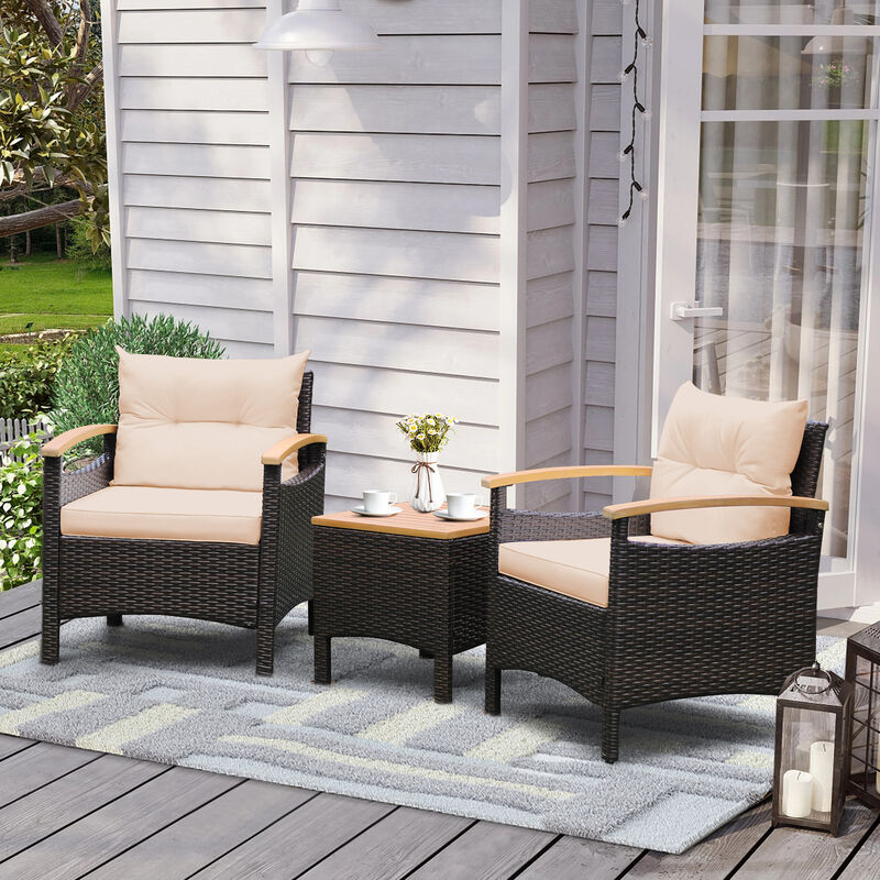 3 Pieces Patio Rattan Furniture Set with Removable Cushion