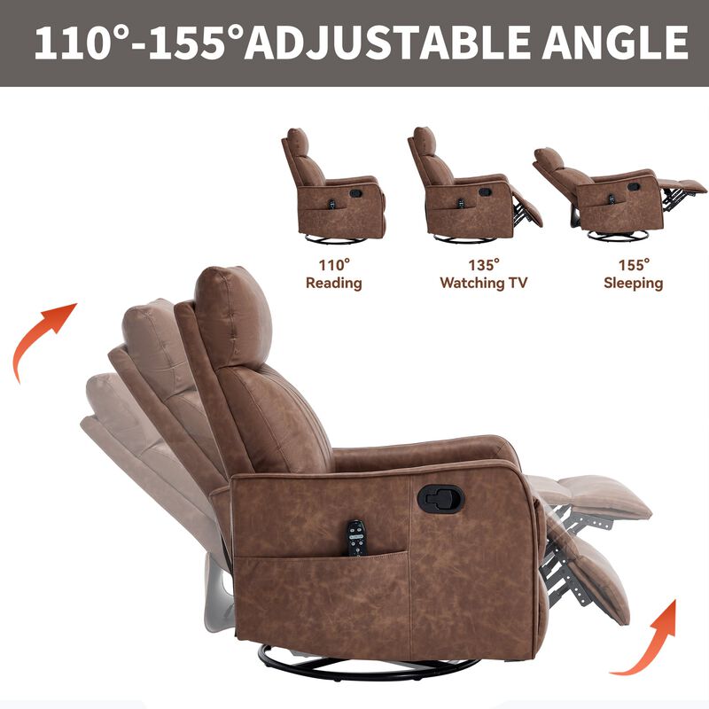 Faux Leather Manual Recliner Chair with Heat and Massage, Living Room Rocker and Swivel Chair image number 6