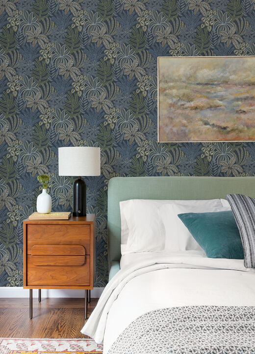 Sumner Navy Woodland Botanical Wallpaper
