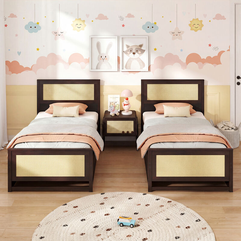Twin Size Bed Frame with Rattan Headboard and Storage Drawers image number 5