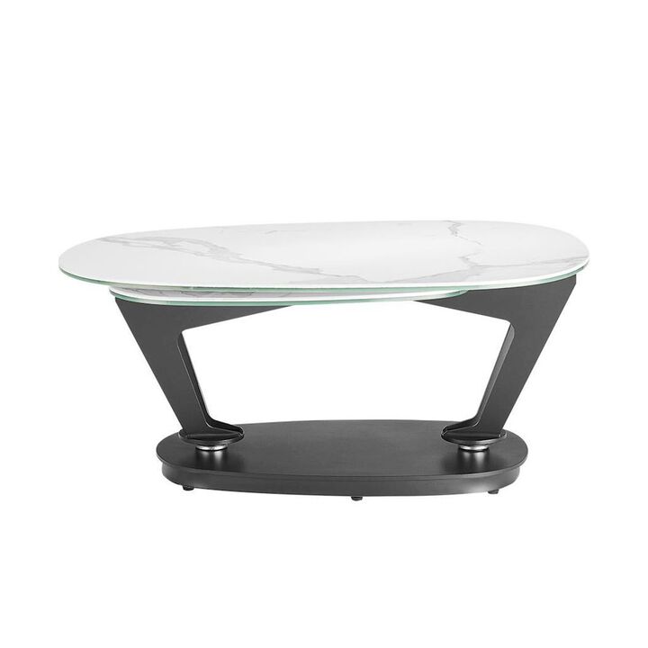 Casabianca Home Leaf Swivel Coffee Table In White Marbled Porcelain