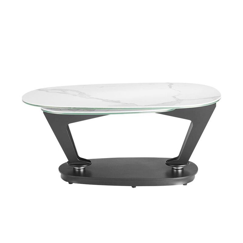 Casabianca Home Leaf Swivel Coffee Table In White Marbled Porcelain