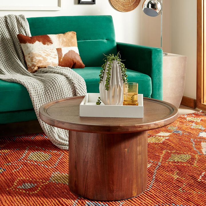 Safavieh Devin Round Pedestal Coffee Table, Dark Brown