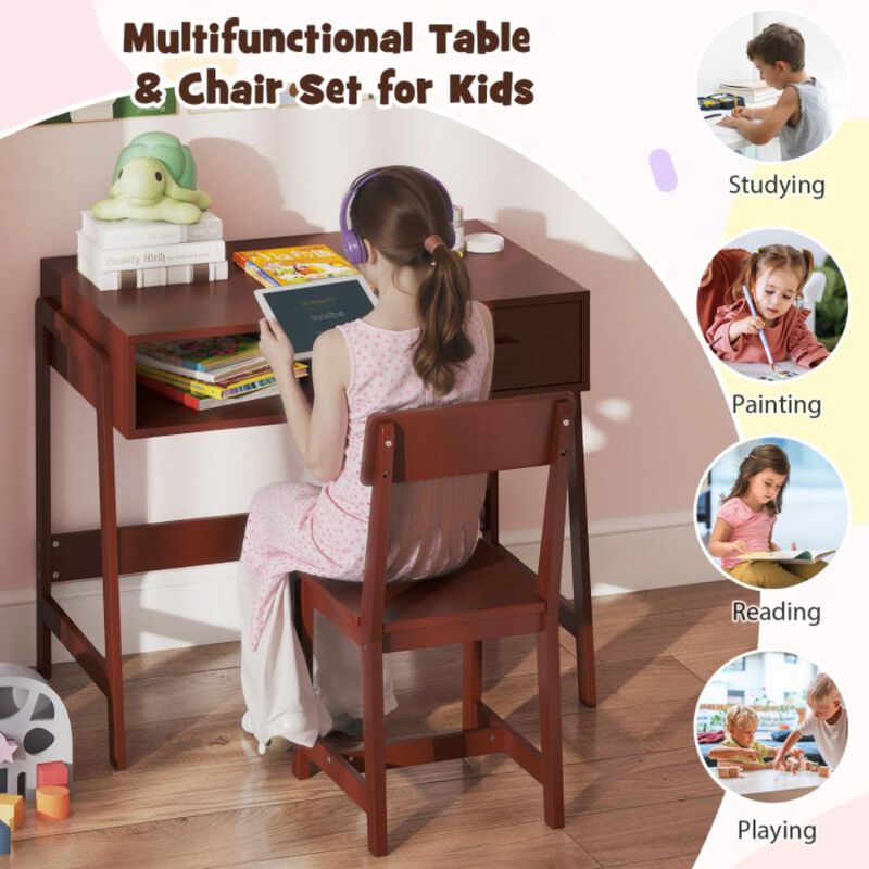 Hivvago Kids Desk and Chair Set with Storage Drawer and Hutch