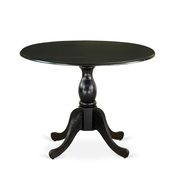East West Furniture Round Dining Table with Drop Leaves - Black Table Top and Black Pedestal Leg Finish