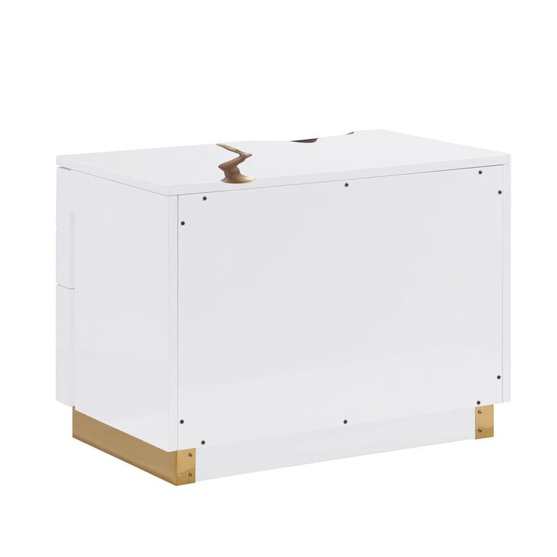 Best Master Furniture Trevello High-Gloss Lacquered Left Nightstand, Gold Accents (White) image number 2