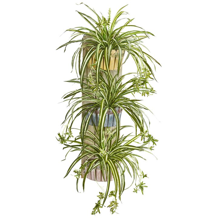 HomPlanti 39" Spider Artificial Plant in Three-Tiered Wall Decor Planter