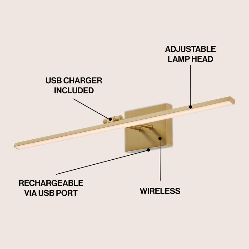 Santino 28" Modern Minimalist Swivel Integrated Dimmable LED Rechargeable Picture Light with Touch Sensor