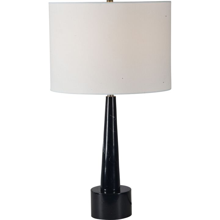 26" Black Conical Marble Table Lamp with White Drum Shade