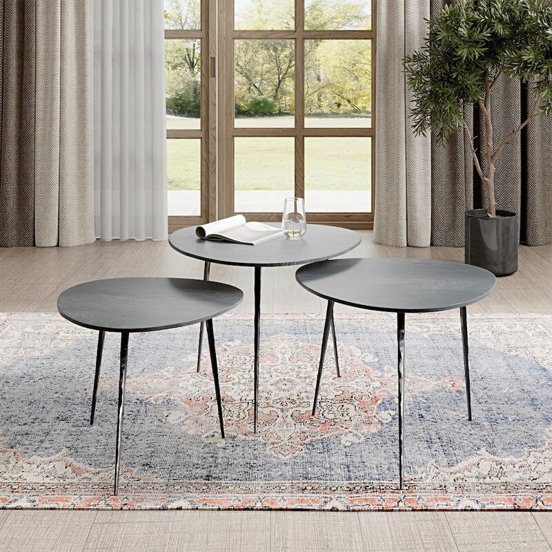 Jofran Reeves Abstract Contemporary Solid Acacia Wood Nesting End Tables (Set of 3)