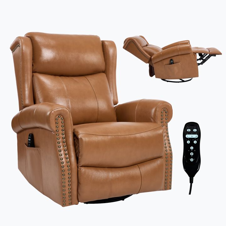 Genuine leather Heat Massage Manual Recliner Chair with Rocker and Swivel for Living Room