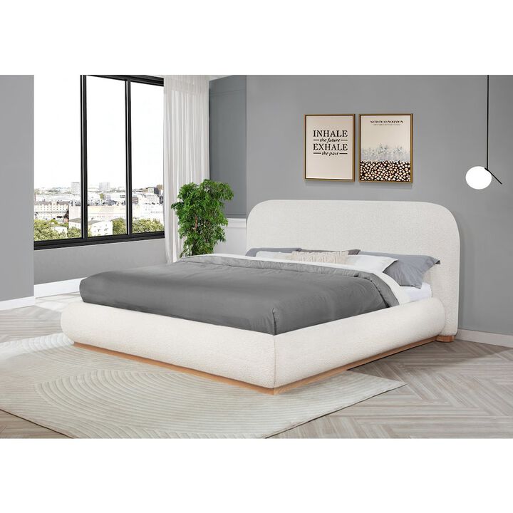 Best Quality Furniture Cream Boucle Eastern King Platform Bed With Wood Base