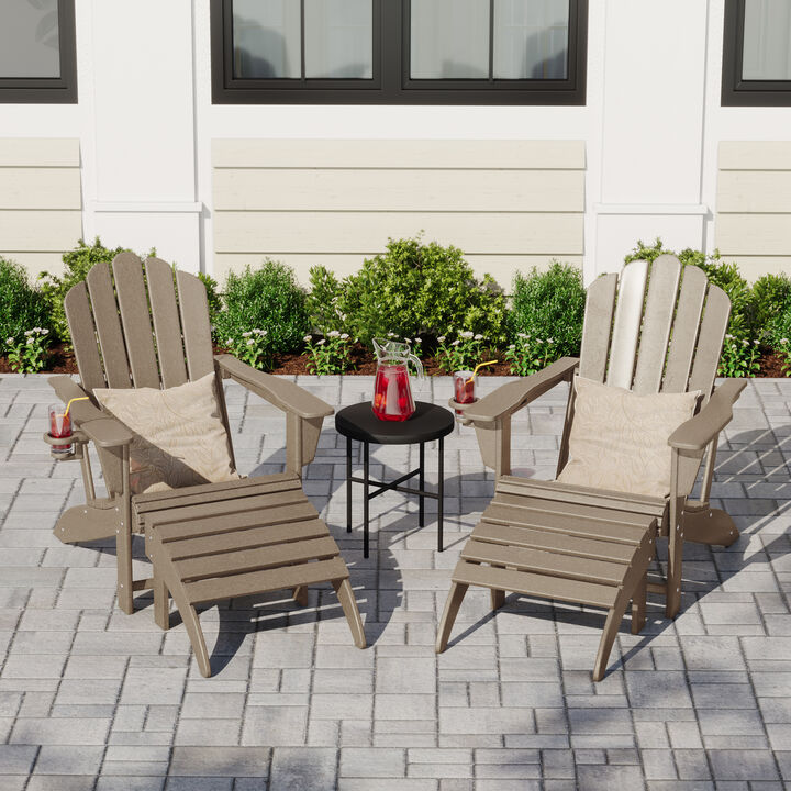 WestinTrends 4-Piece Outdoor Patio HDPE Adirondack Chairs With Ottomans and Cup Holder Set
