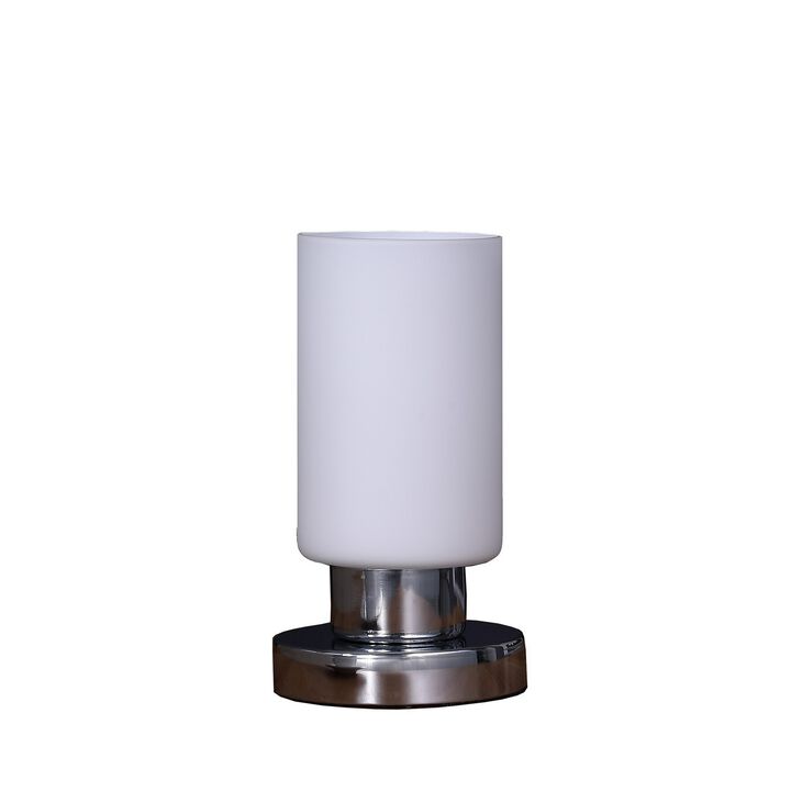 Cylindrical Glass Shade Table Lamp with Touch Switch, White-Benzara