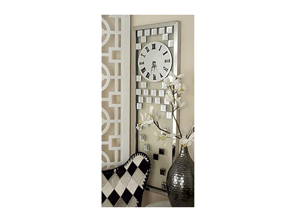 Deco Glass Beveled Mirrored Silver Wall Clock 13 Inch Home Decor