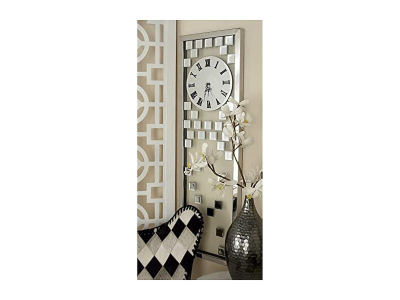 Deco Glass Beveled Mirrored Silver Wall Clock 13 Inch Home Decor image number 1