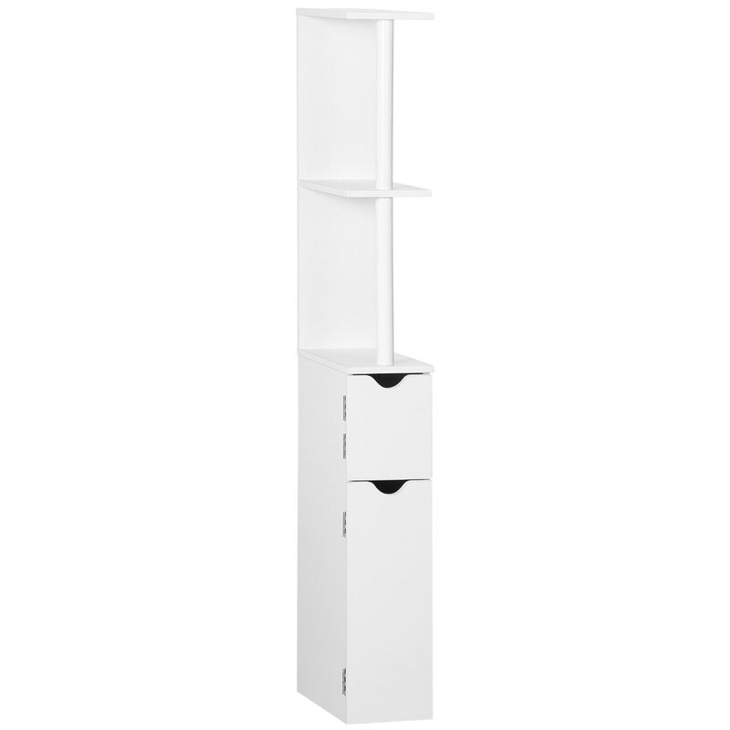 Bathroom Storage Cabinet Slim Freestanding Linen Tower Cabinet w/ Shelf White