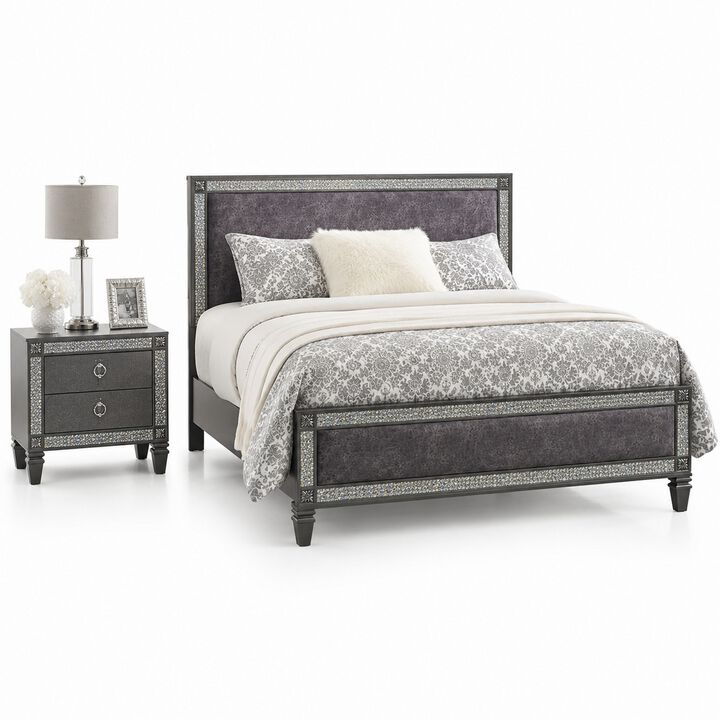 Queen Bedroom Set, Gray, Nickel Wood, 2 Piece Set with Nightstand