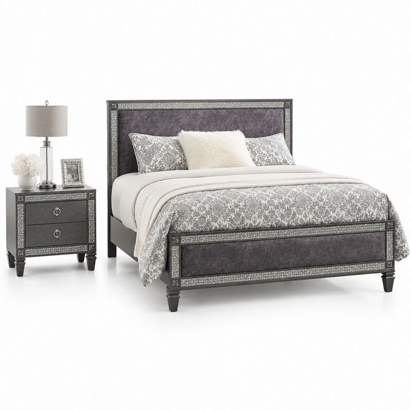 Queen Bedroom Set, Gray, Nickel Wood, 2 Piece Set with Nightstand image number 0