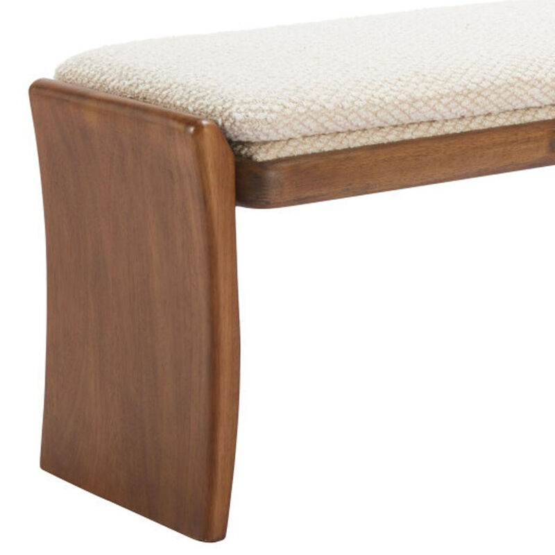 HomeRoots 48" Beige and Brown Fabric and Solid Wood Upholstered Dining Bench image number 5
