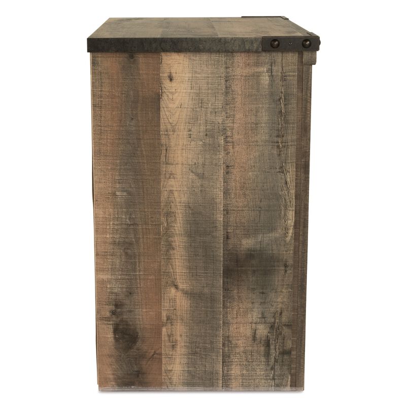 Zoey Nightstand w Drawer and Shelf, USB, Rustic Brown Plank Details - Benzara