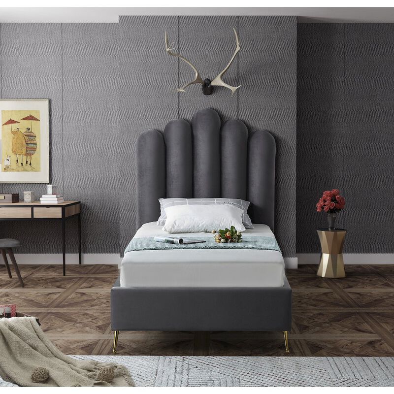 Meridian Furniture Lily Grey Velvet Twin Bed