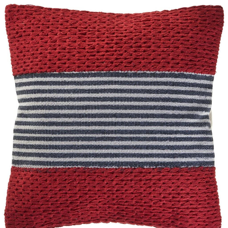 HomeRoots 20" Red And Blue Striped Cotton Blend Throw Pillow Cover image number 4
