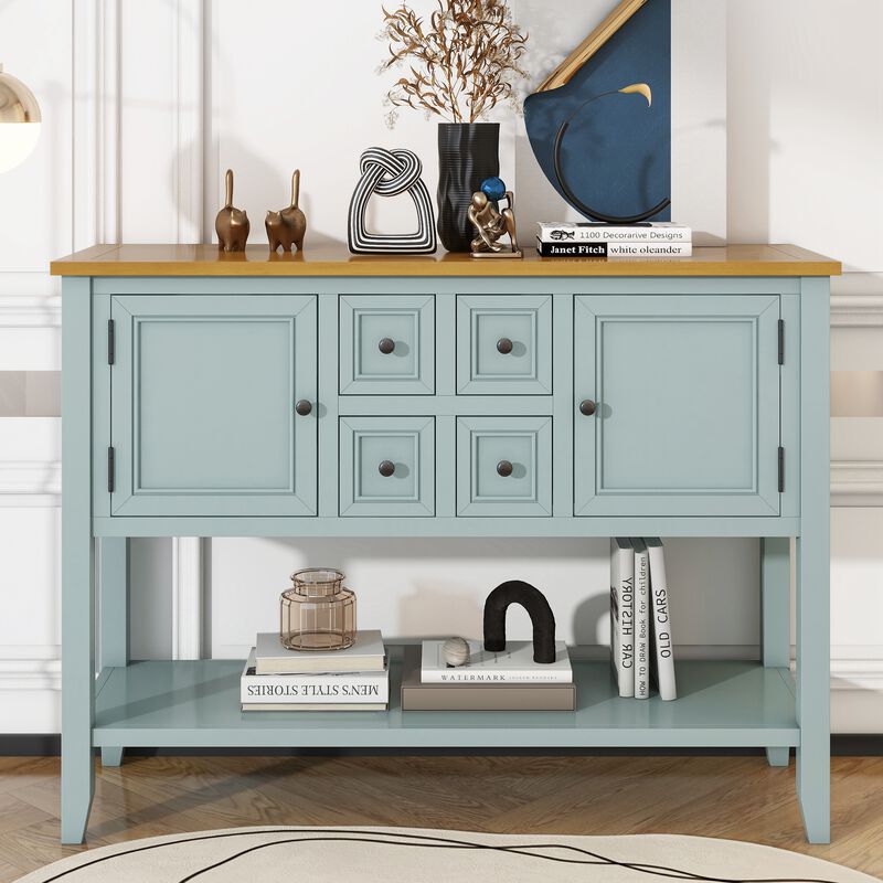 Whisen Vintage Console Table with Four Small Drawers and Bottom Shelf for Living Rooms, Entrances and Kitchens - Retro Blue