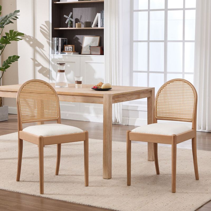 Envelor Modern Chenille Upholstered Rattan-Back Dining Chair with Beechwood Legs, Set of 2 image number 4