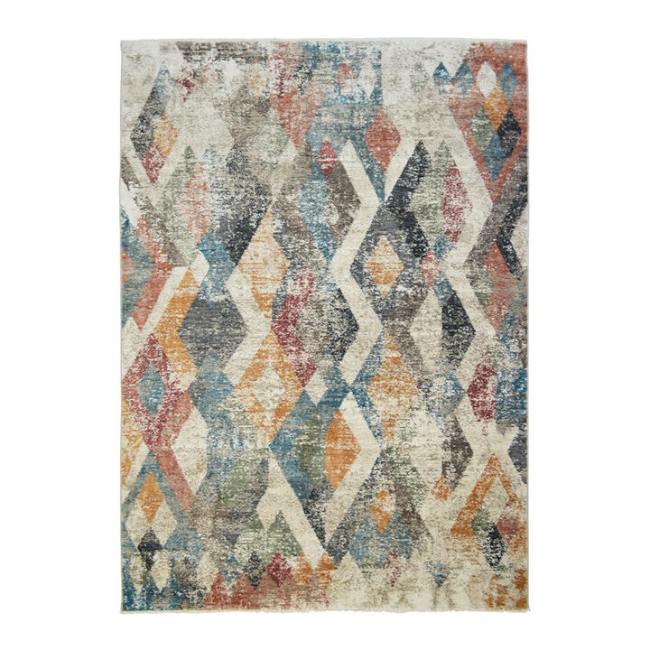 HomeRoots Geometric Distressed Area Rug With Fringe