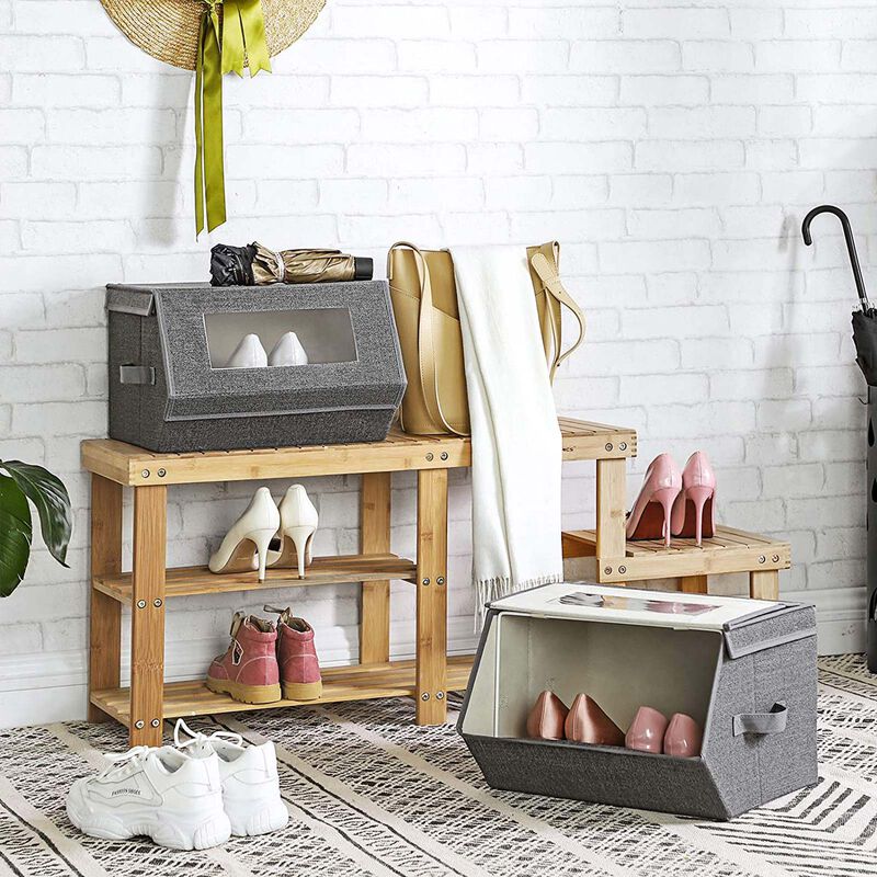 Set of 2 Stackable Plastic Storage Bins with Open Front – Ideal for Pantry, Bathroom, or Office Shelving