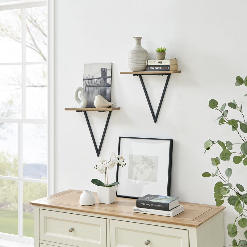 Contemporary Decorative Triangle Accent Metal Frame Wall Shelf - Reversible Configuration