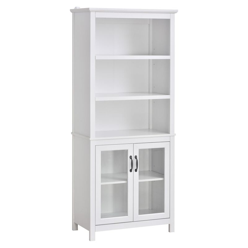 Bookcase, Elegant Bookshelf Cabinet with 3 Open Shelves and Double-Door Cabinet for Home Office, Living Room, Display Cabinet, White image number 1