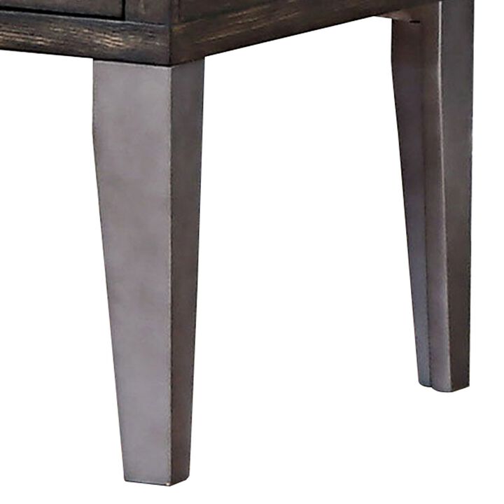 1 Drawer Wooden End Table with Metal Angled Legs, Brown