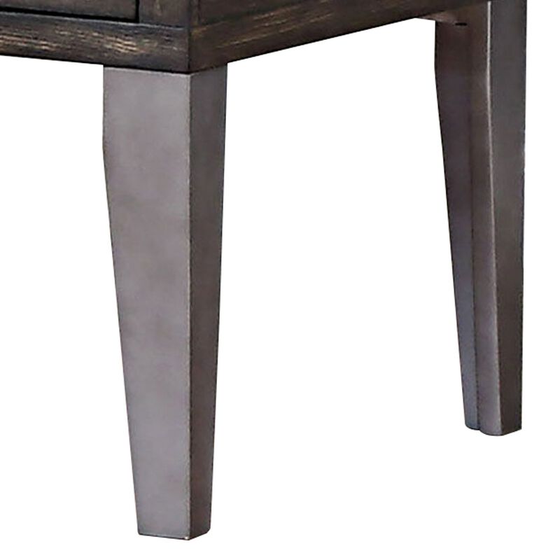 1 Drawer Wooden End Table with Metal Angled Legs, Brown