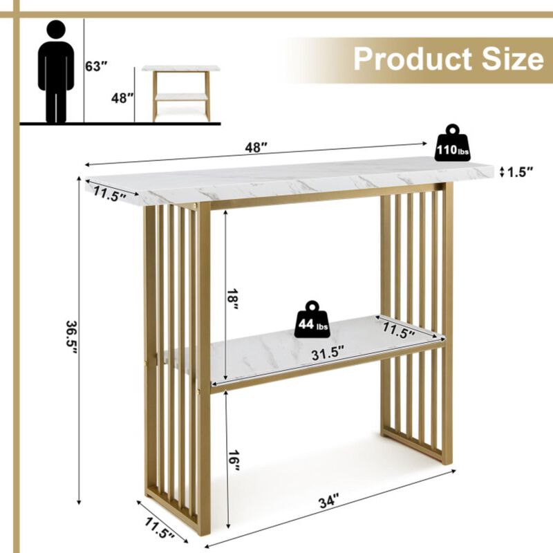 Hivvago 48 Inch 2-Tier Console Table with Gold Finished Frame