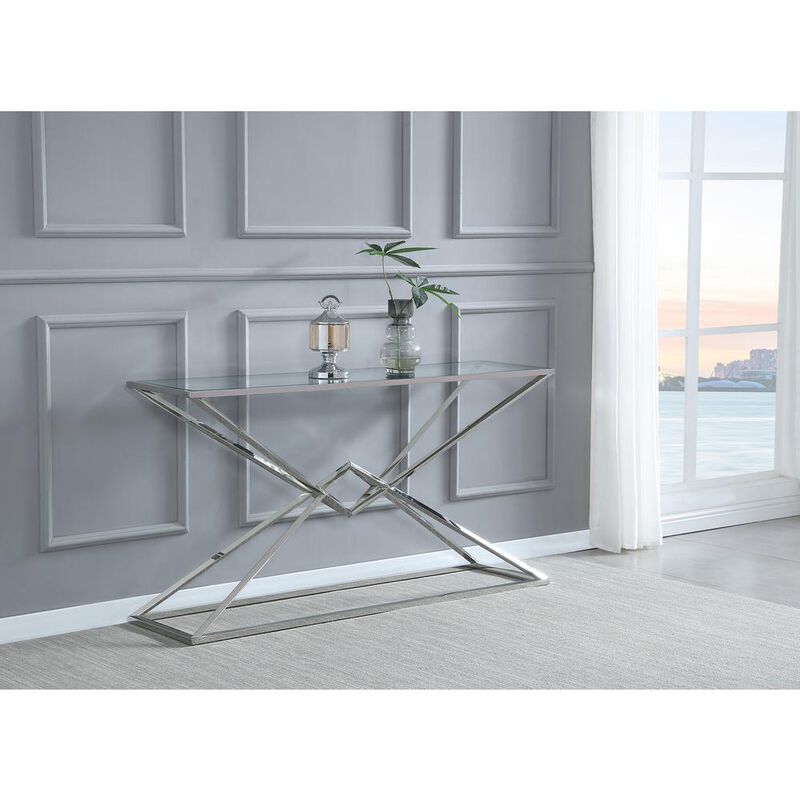 Best Master Furniture Emerson Silver Glass Console Table