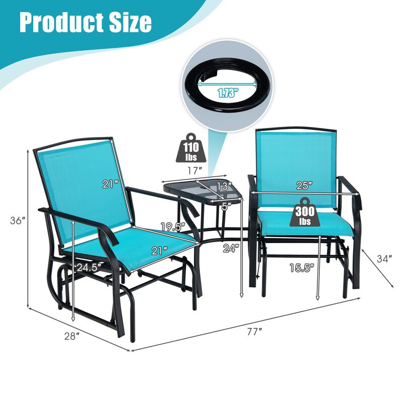 Double Swing Glider Rocker Chair set with Glass Table image number 2