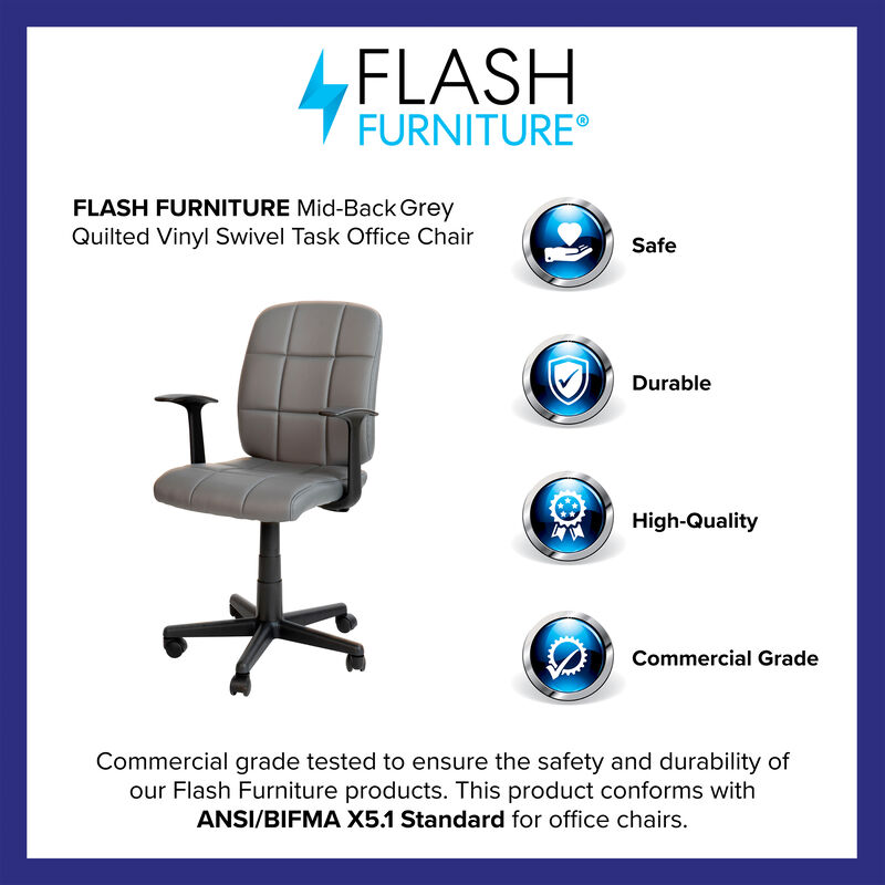 Clayton Mid-Back Quilted Vinyl Swivel Task Office Chair with Arms image number 9