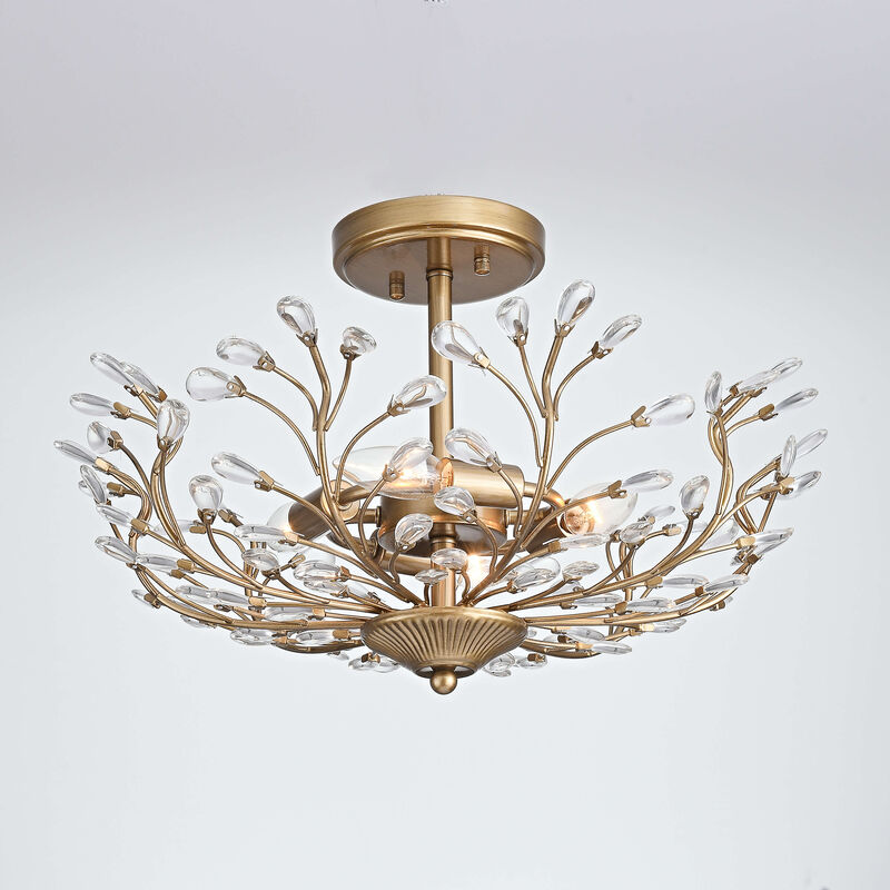 Fleur Brushed Brass 4-light Crystal Beaded 9-Branch Semi-Flush Mount image number 4