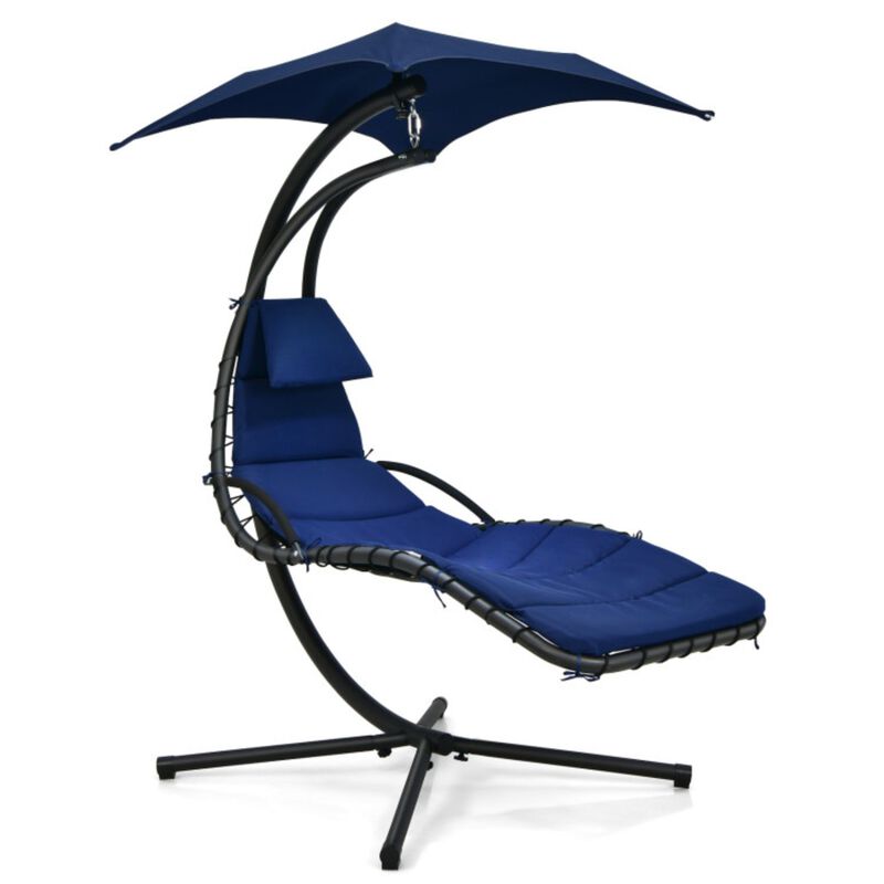 Hanging Curved Steel Swing Chaise Lounger with Removable Canopy