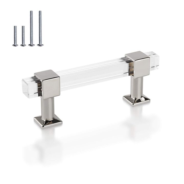 Mengico 20 Pack Cabinet Pulls 3 Inch Hole Centers Kitchen Cabinet Handles Polished Chrome Modern Drawer Pulls Acrylic Cabinet Ha