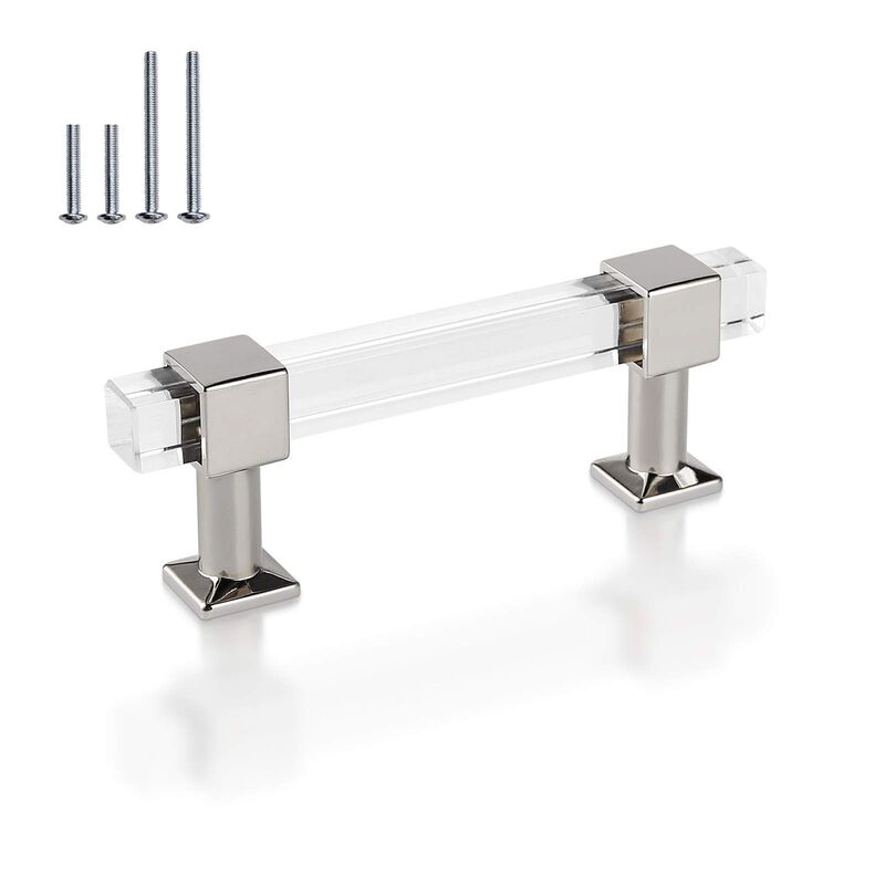 Mengico 20 Pack Cabinet Pulls 3 Inch Hole Centers Kitchen Cabinet Handles Polished Chrome Modern Drawer Pulls Acrylic Cabinet Ha