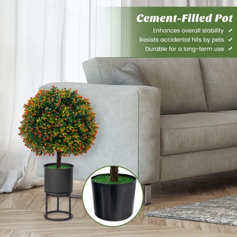 Hivvago 2-Pack Artificial Boxwood Topiary Ball Tree with Orange Fruit